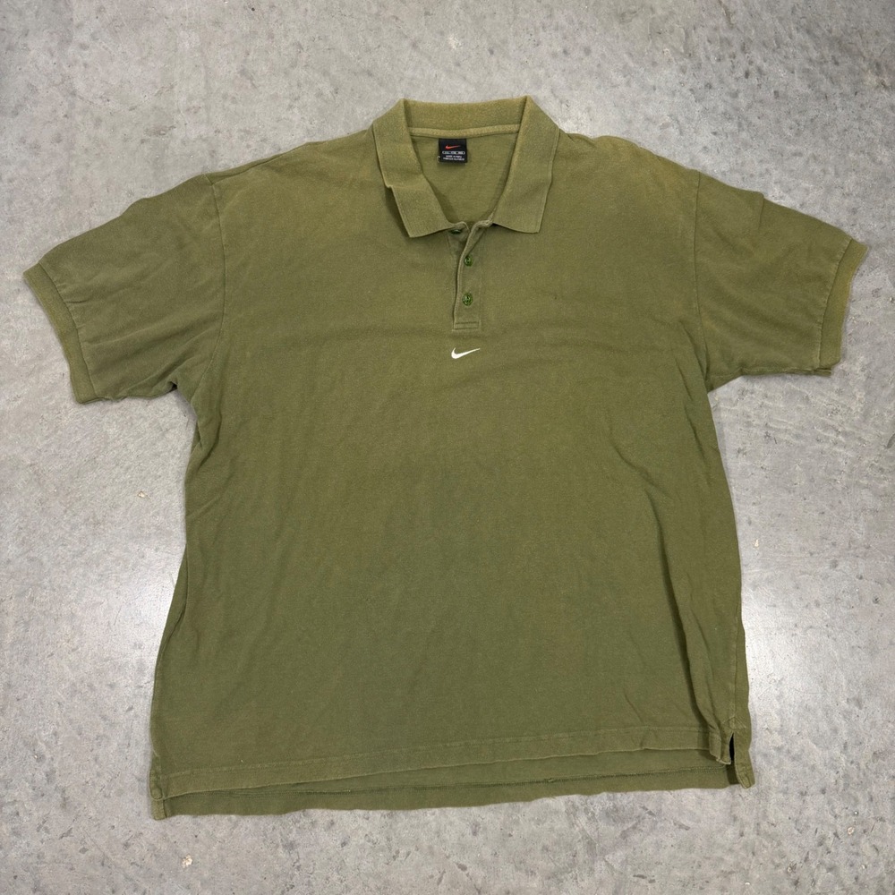 Nike Vintage 90s Mens XXL Olive Green Short Sleeve Center Swoosh Polo Shirt